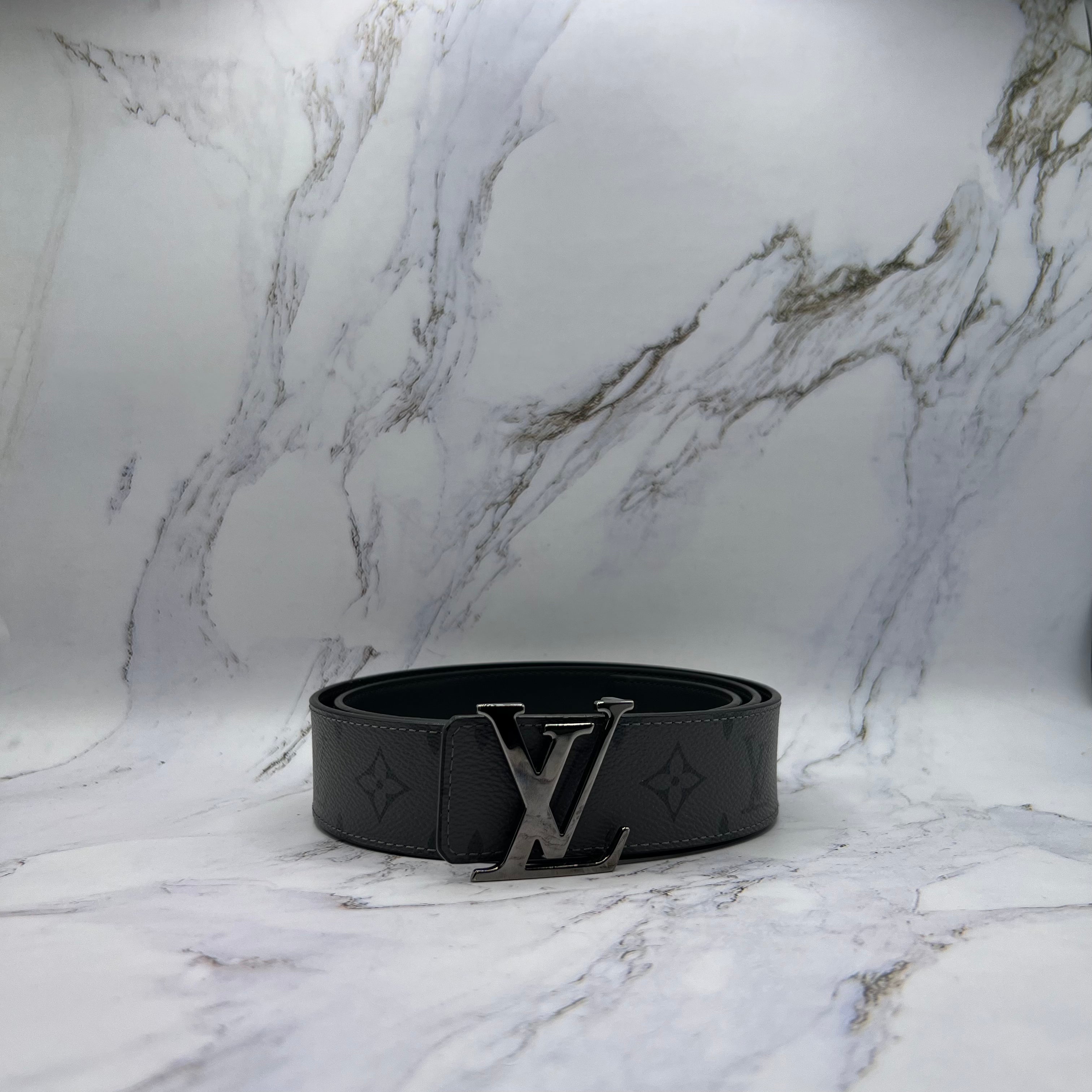Louis Vuitton Belt Grey Monogram Silver Buckle (Lightly Worn)