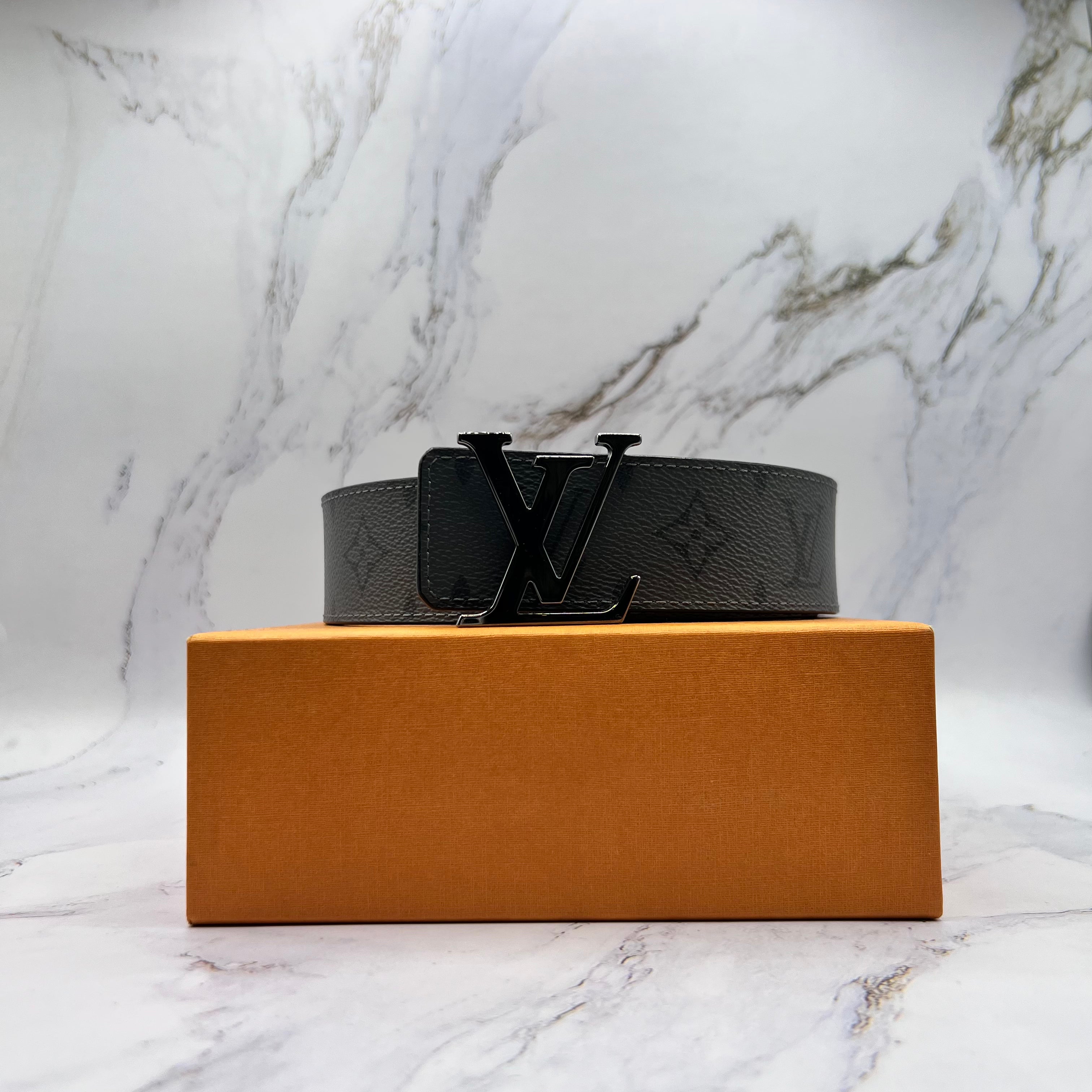 Louis Vuitton Belt Grey Monogram Silver Buckle (Lightly Worn)