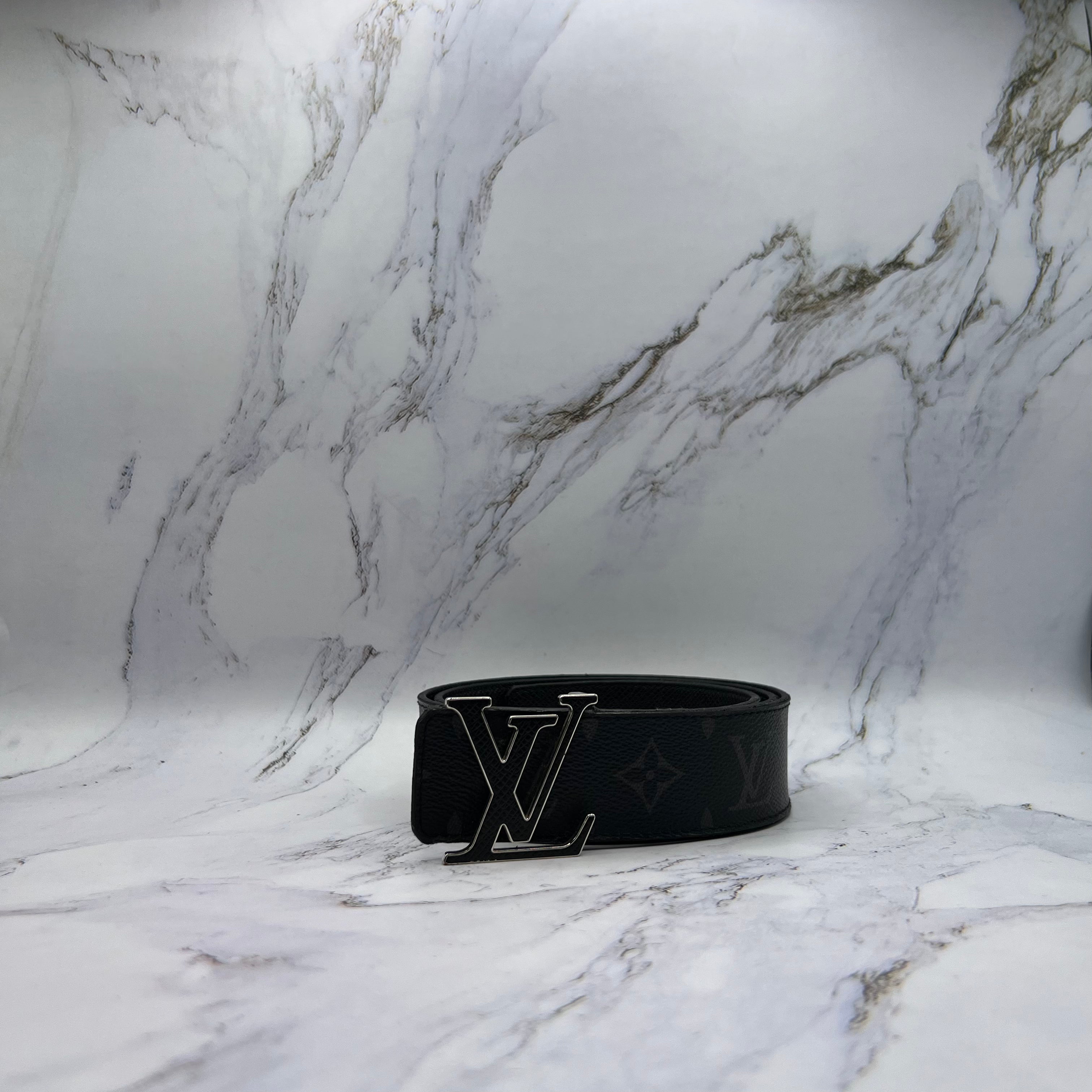 Louis Vuitton Silver Buckle Black Monogram Belt (Lightly Worn)