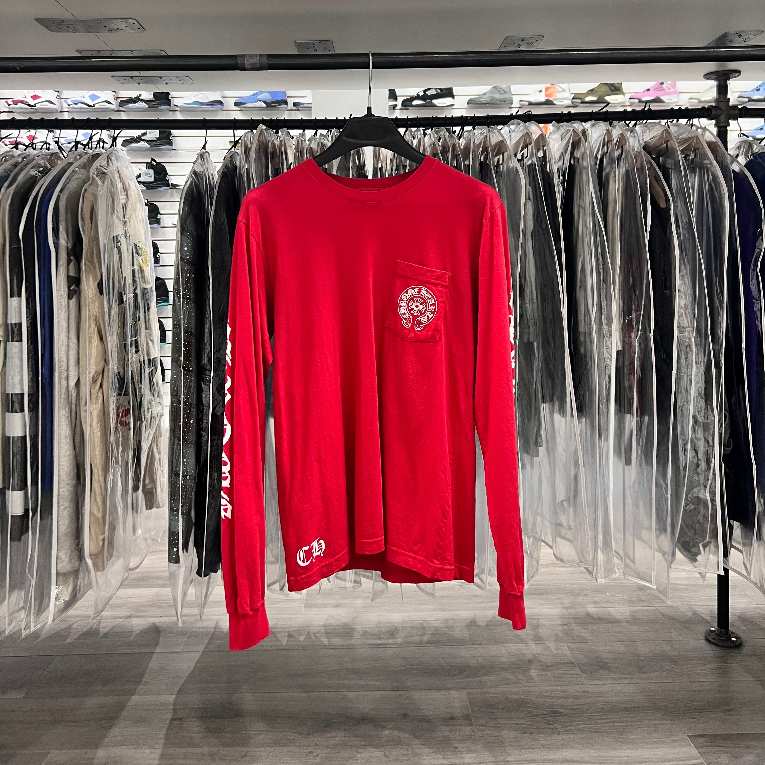 Chrome Hearts Long Sleeve Tee Red White Scroll Logo (Lightly Worn)