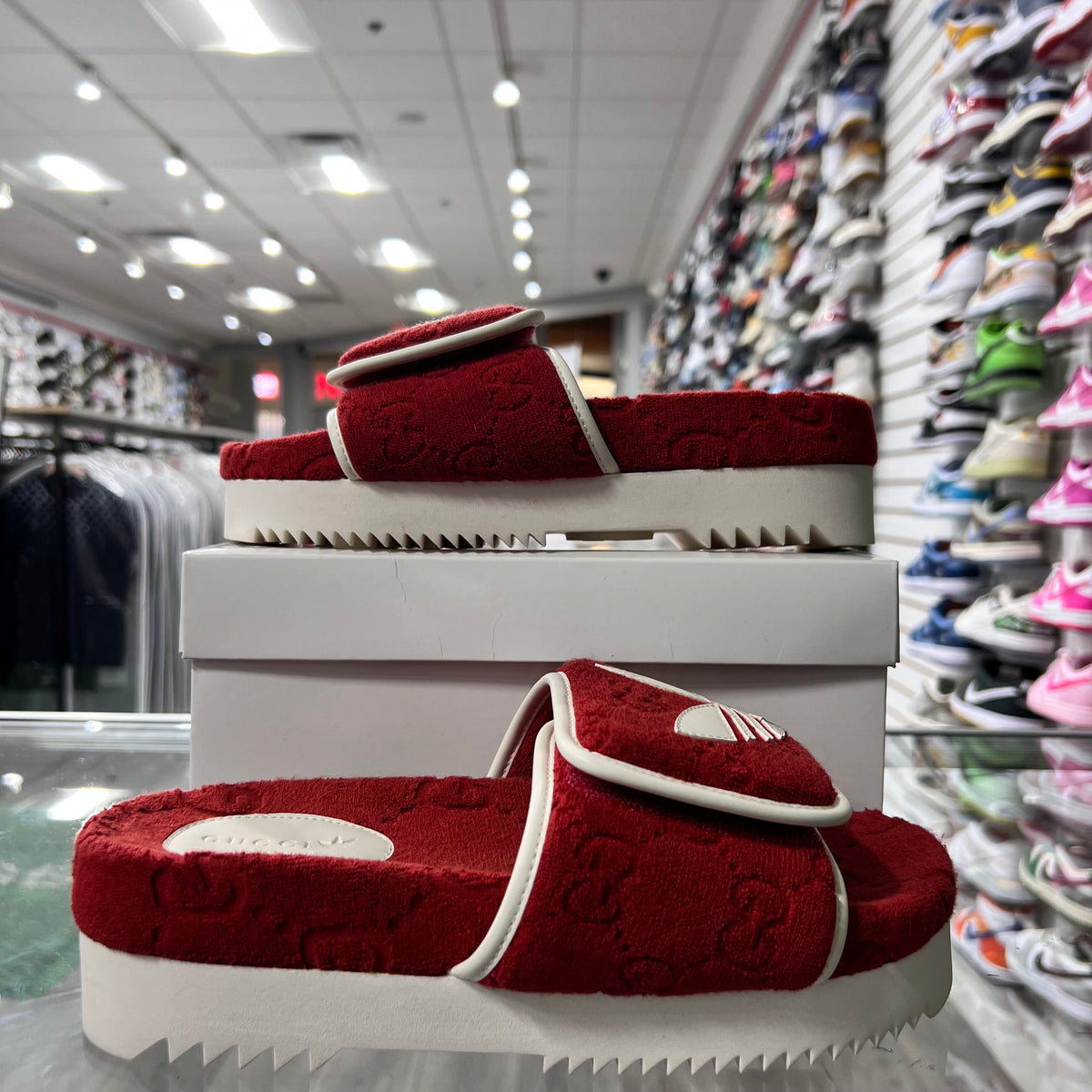 Gucci X Adidas Monogram Platform Slide Red (Lightly Worn+Replacement Box)