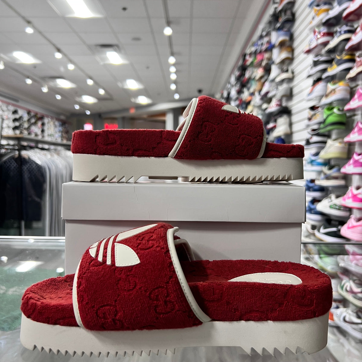 Gucci X Adidas Monogram Platform Slide Red (Lightly Worn+Replacement Box)