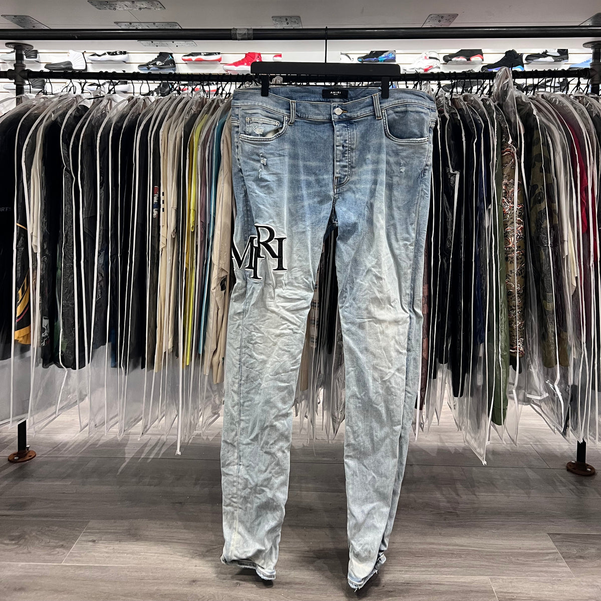 Amiri Staggered Logo Light Blue Jeans (Lightly Worn)