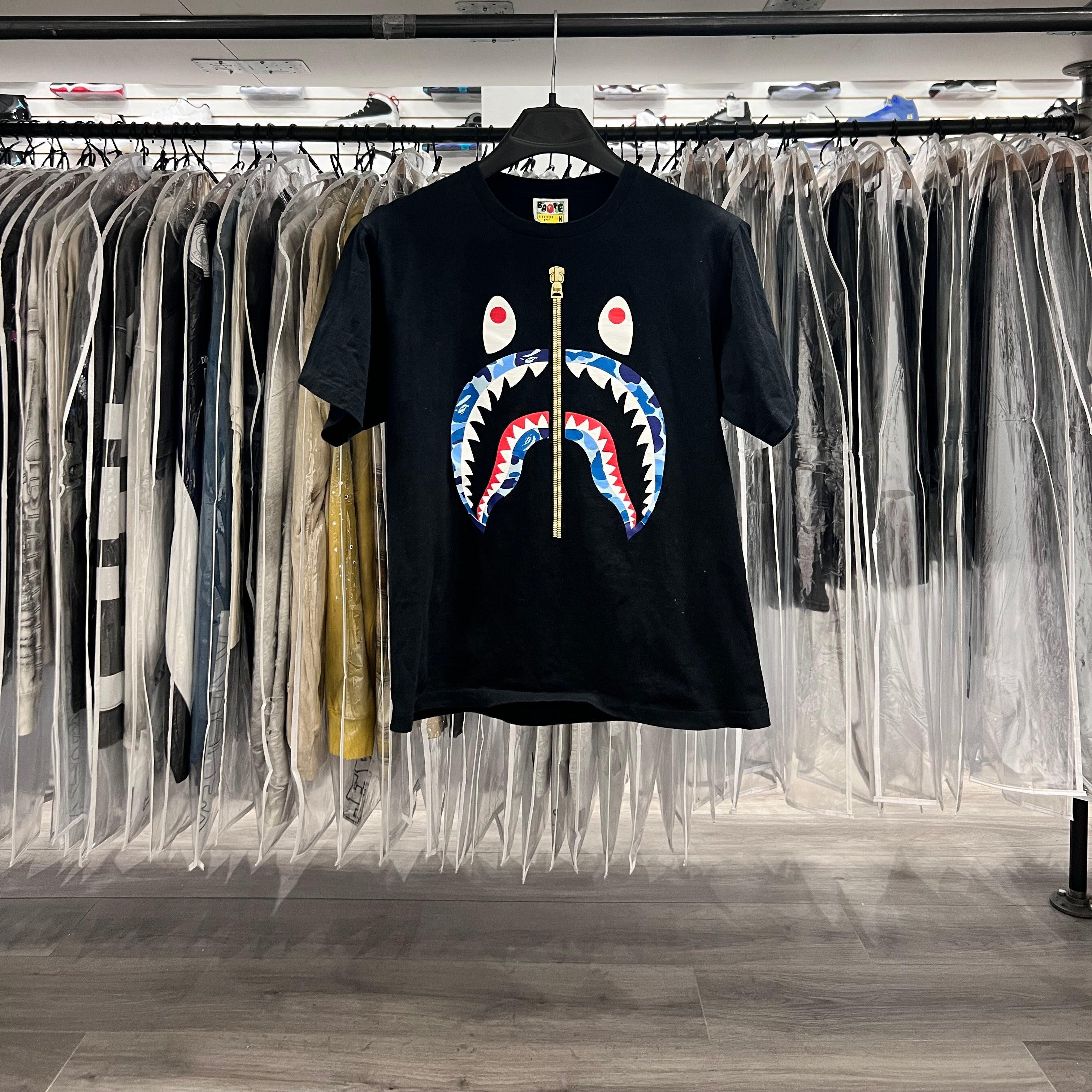 A Bathing Ape Tee Shark Head Tee Blue Black (Lightly Worn)