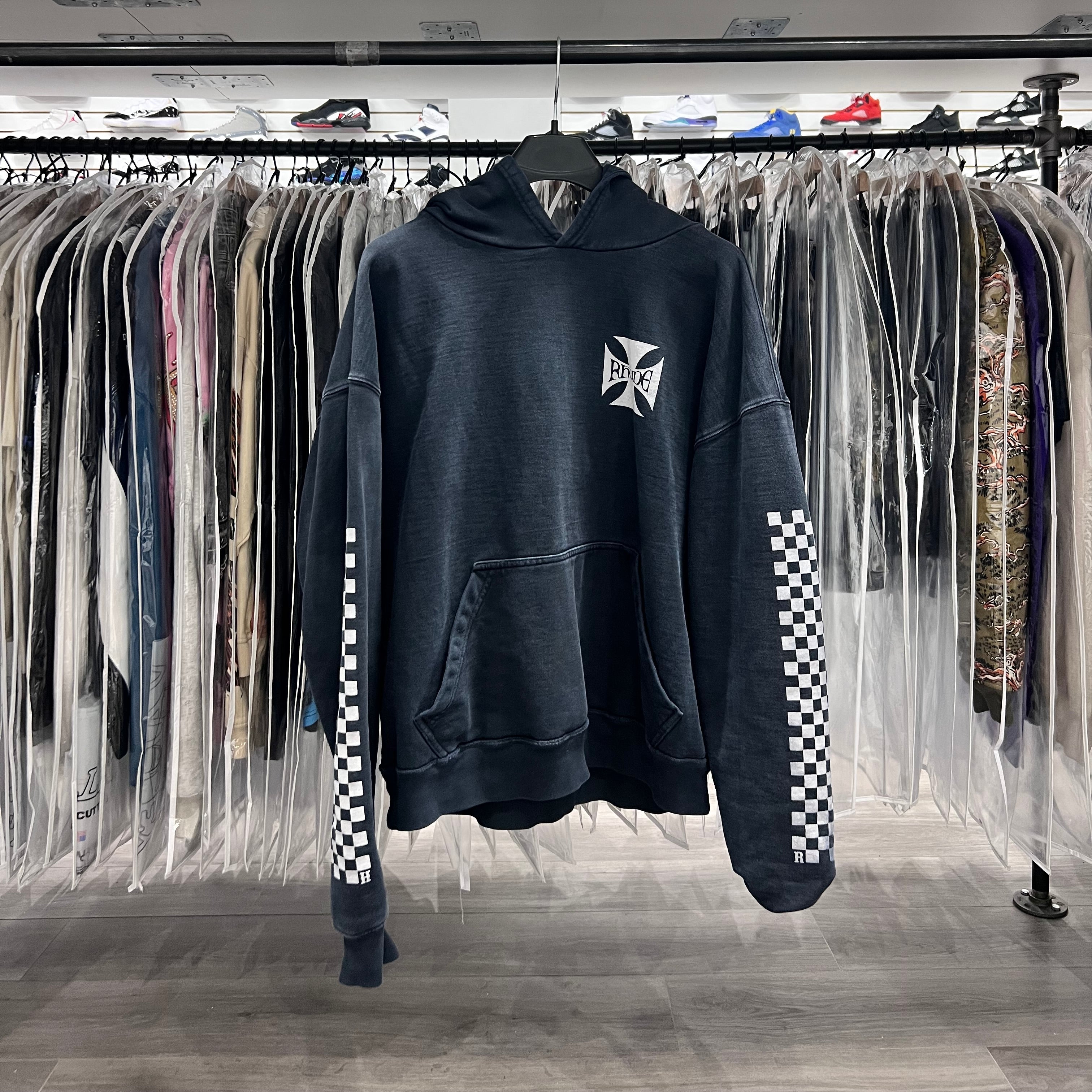 Rhude Biker Cross Logo Hoodie Black (Lightly Worn)