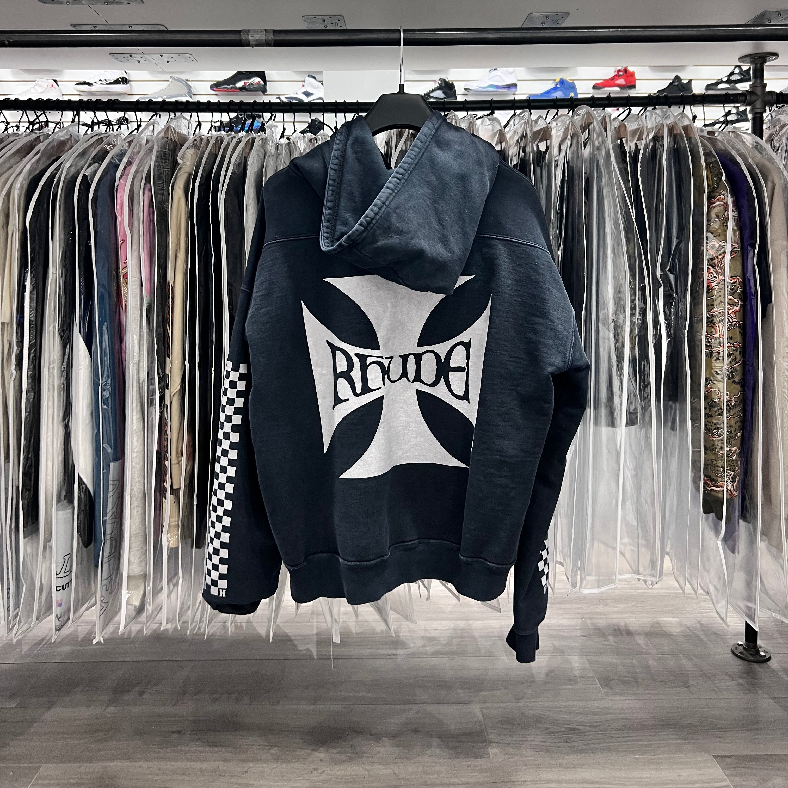 Rhude Biker Cross Logo Hoodie Black (Lightly Worn)