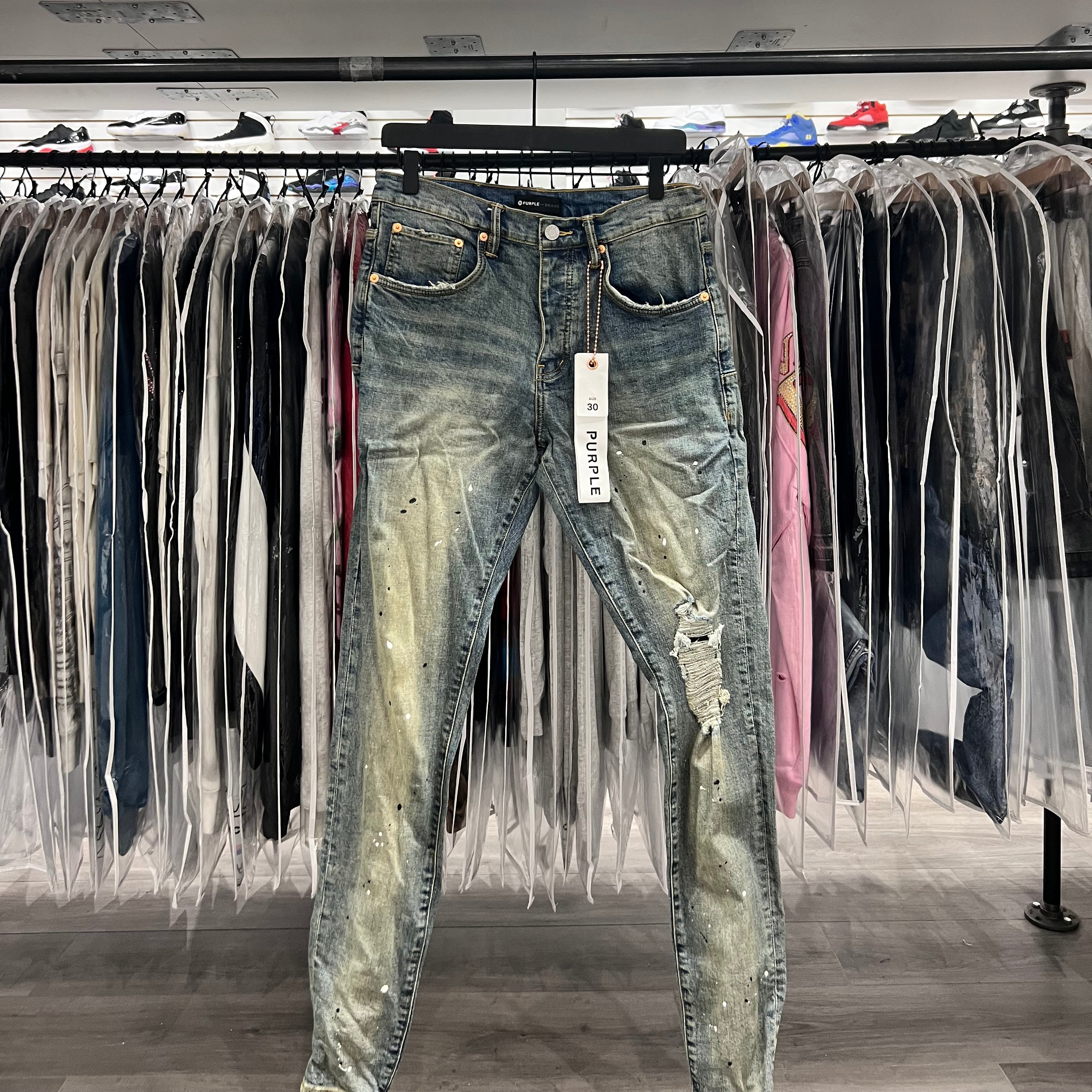 Purple Jeans Blue Wash Black White Paint (Lightly Worn)