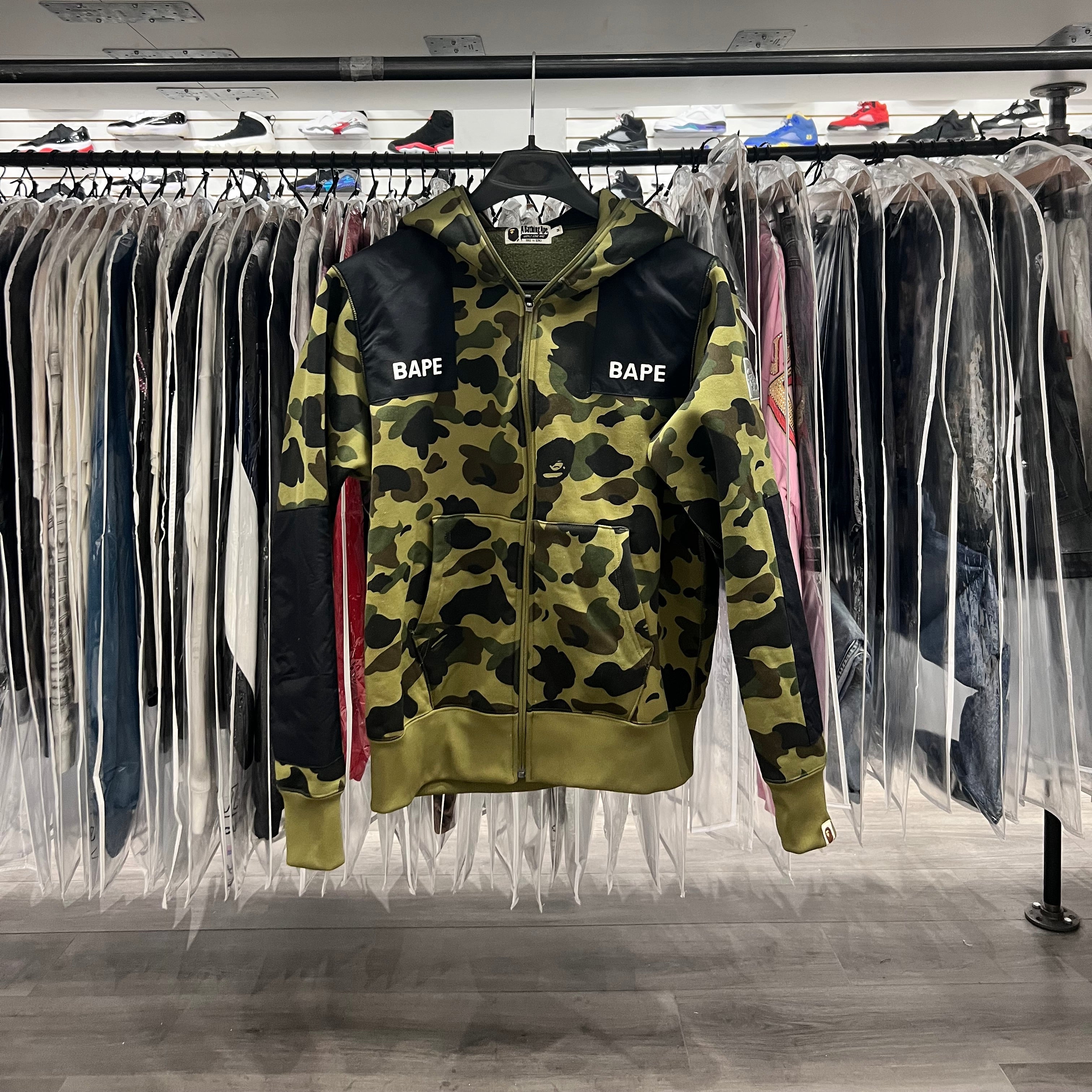 A Bathing Ape 1st Camo Patched Wide Full Zip Hoodie Green (Lightly Worn)