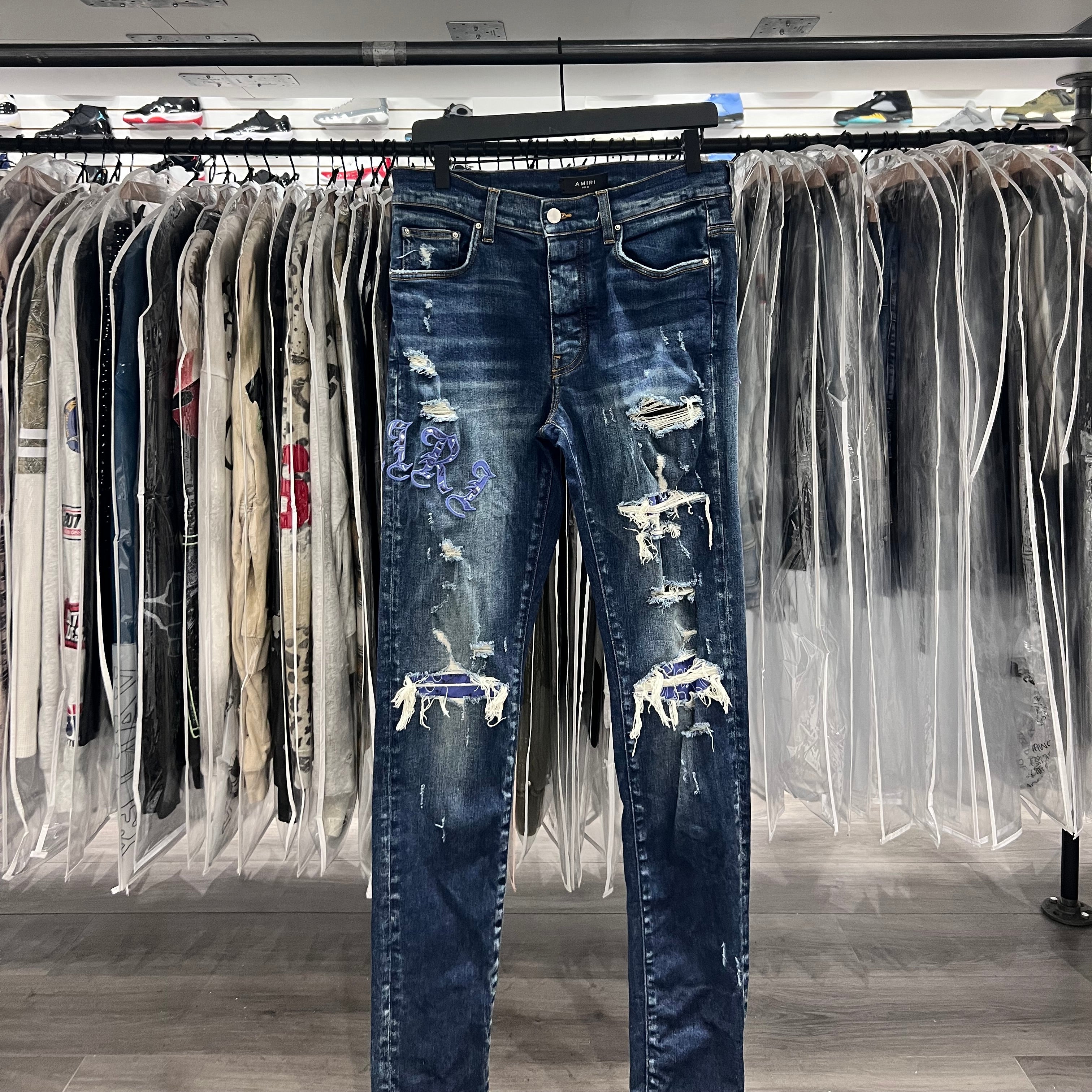 Amiri Blue Paisley Patch Jeans (Lightly Worn)