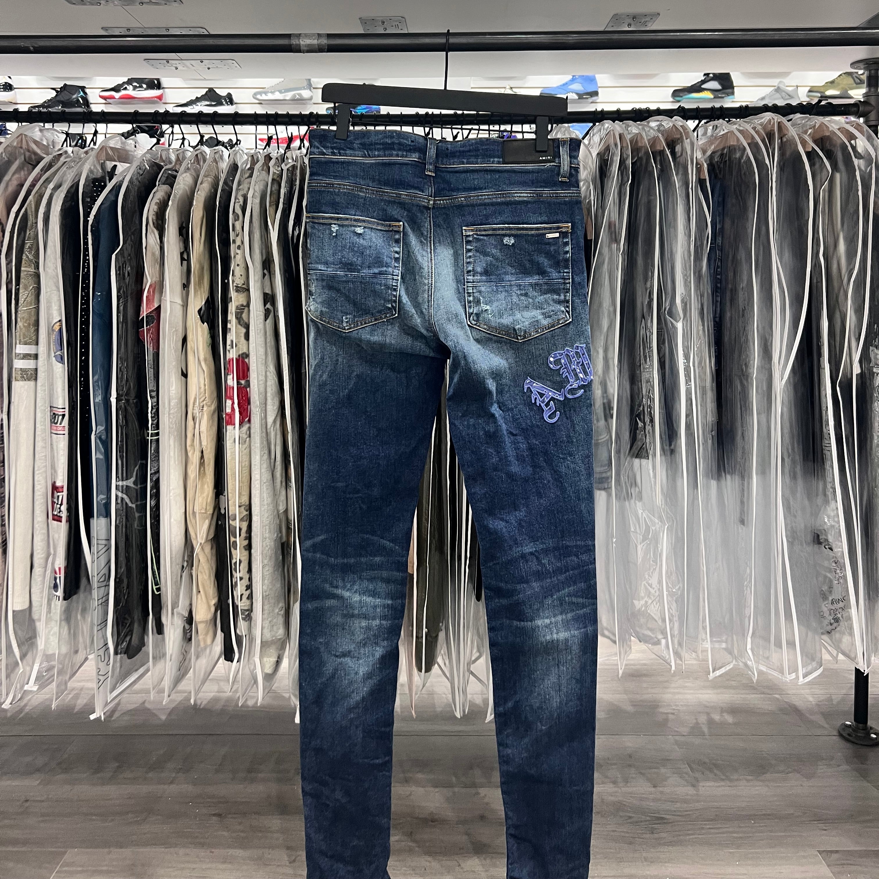 Amiri Blue Paisley Patch Jeans (Lightly Worn)