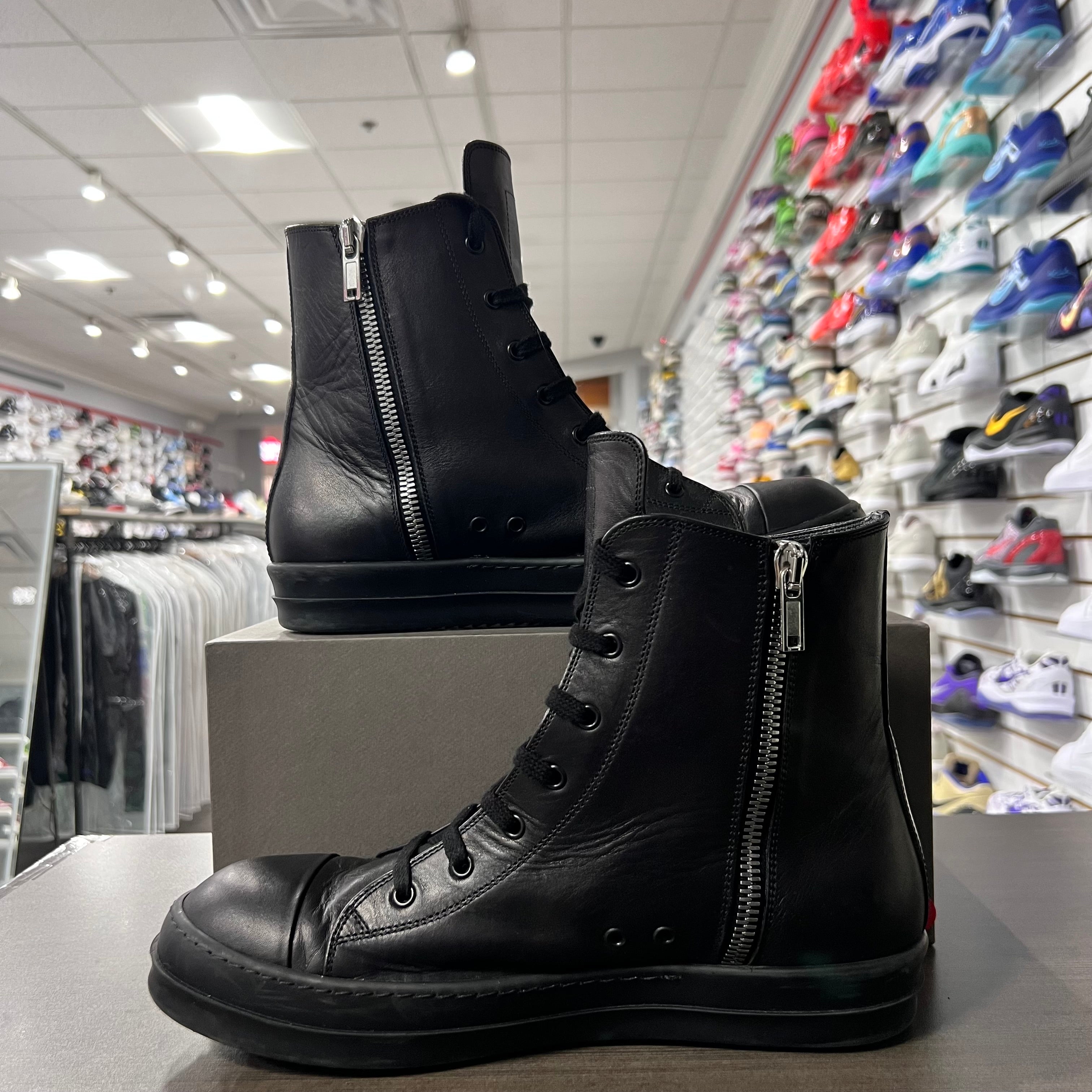 Rick Owens DRKSHDW Leather High Top Ramones Black (Lightly Worn)