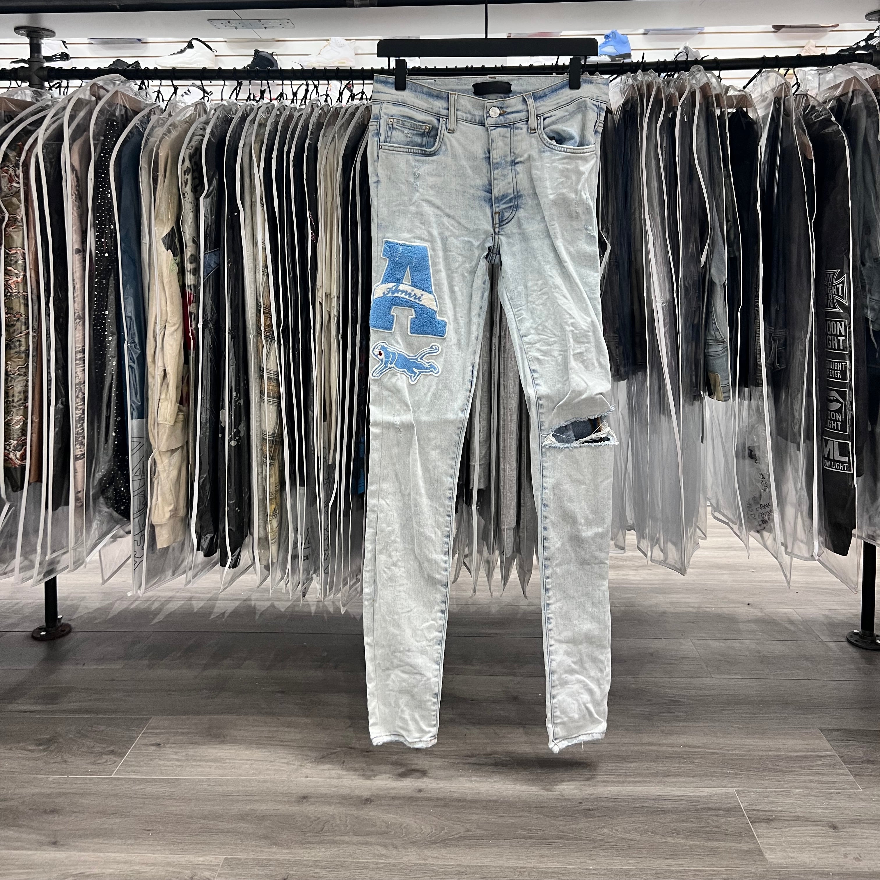 Amiri Baby Blue Patch Jeans (Lightly Worn+Altered)
