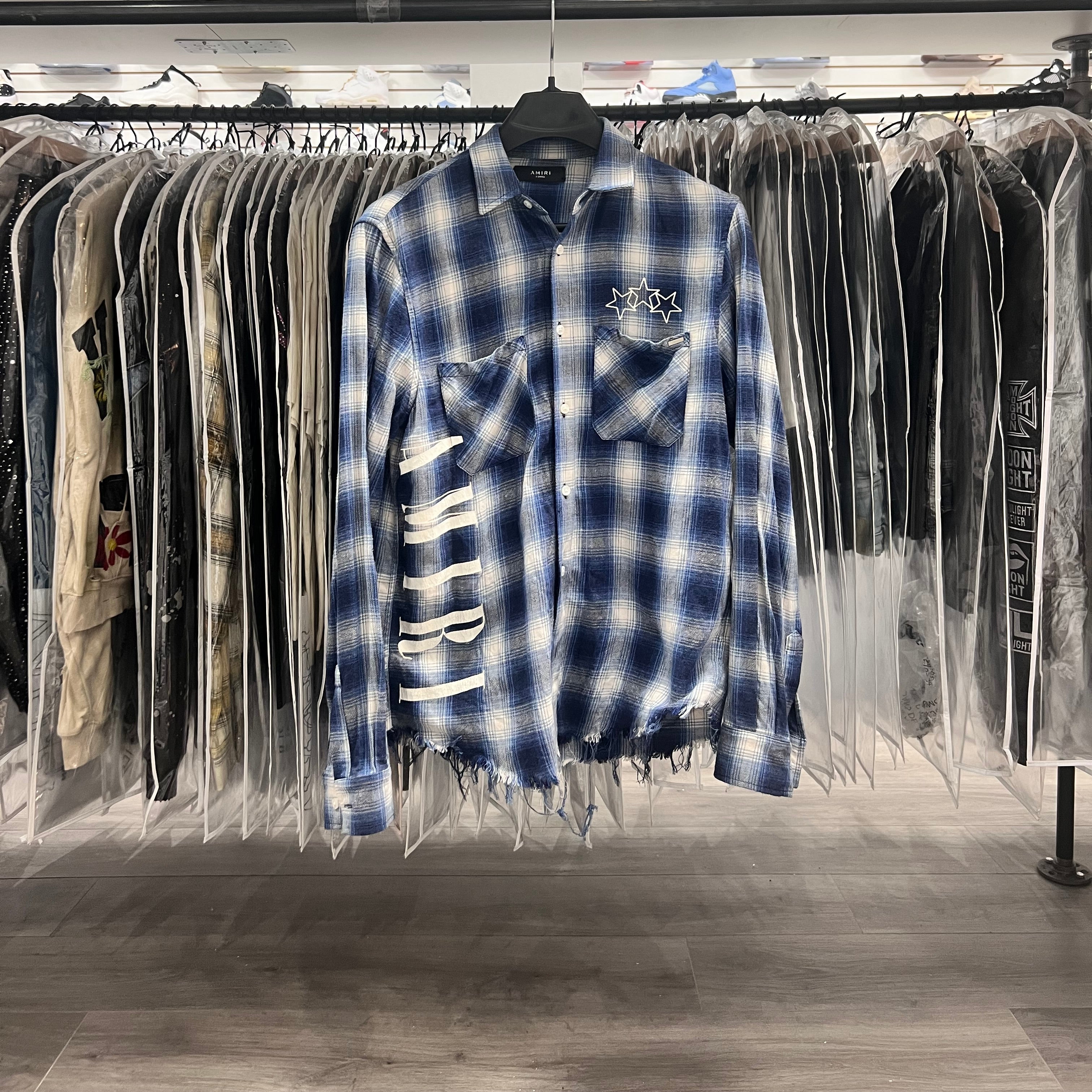 Amiri Star Logo Flannel Distressed Blue (Lightly Worn)