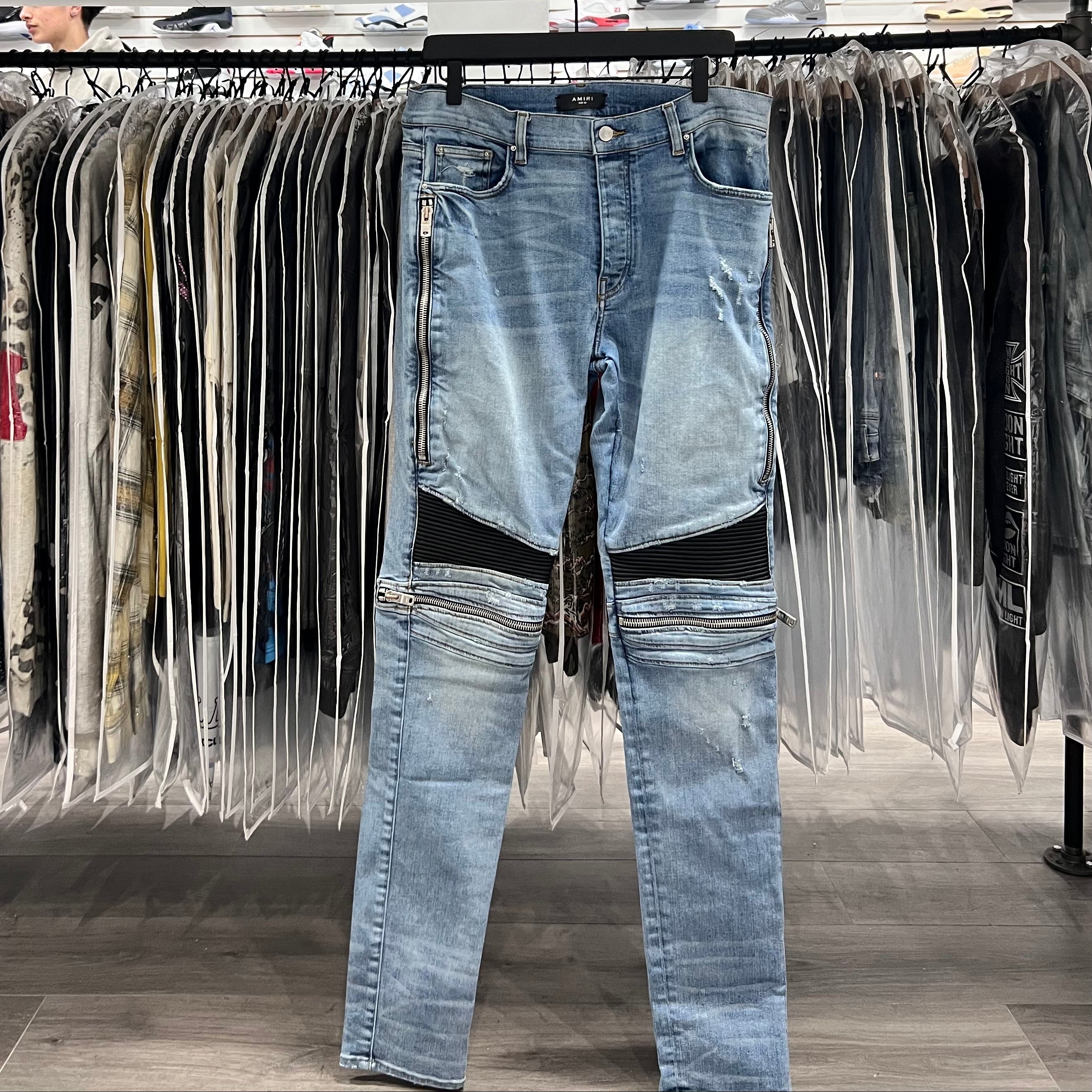 Amiri Mx2 Light Blue Wash Black Patches (Lightly Worn)