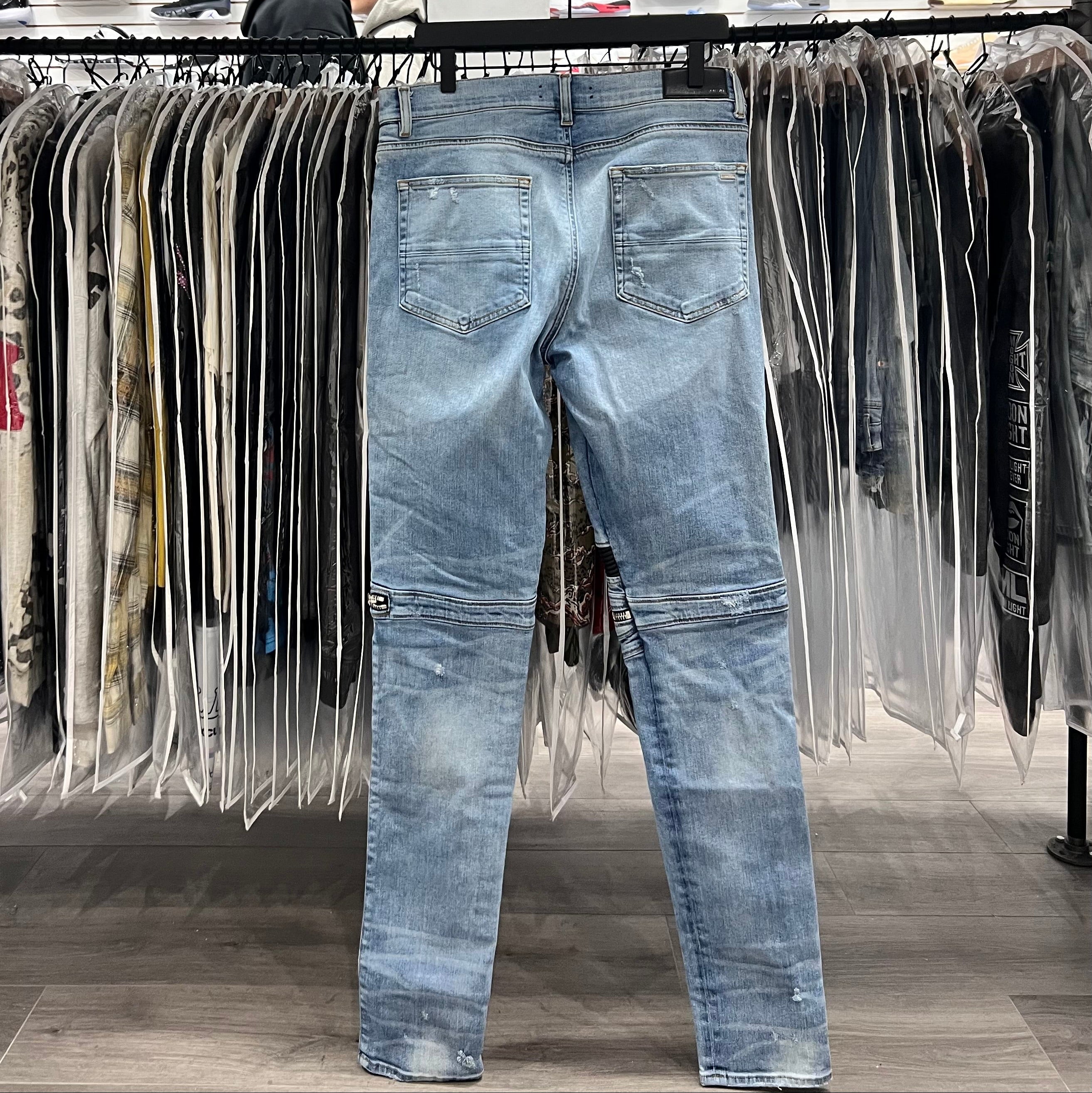Amiri Mx2 Light Blue Wash Black Patches (Lightly Worn)
