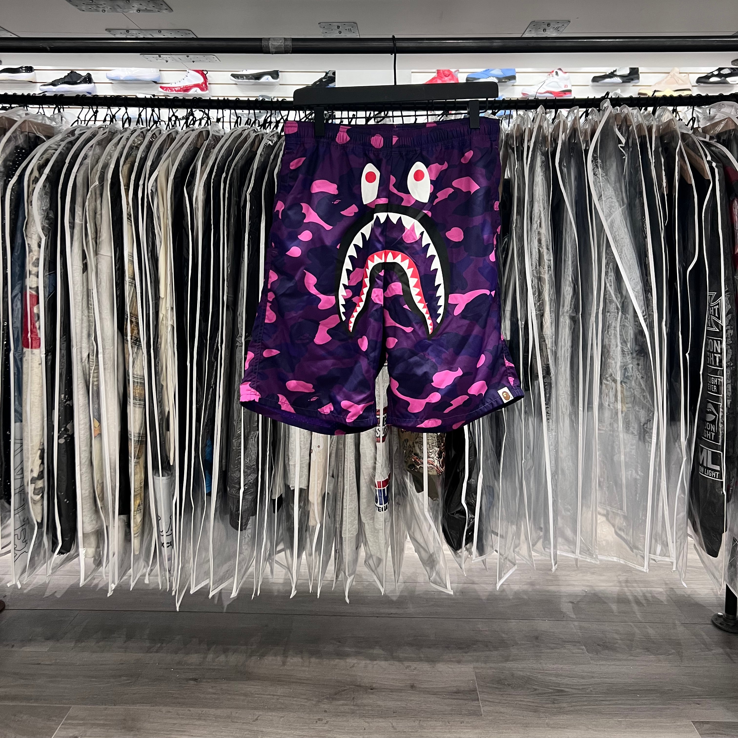 A Bathing Ape Swim Shorts Shark Head Purple Camo (Lightly Worn)