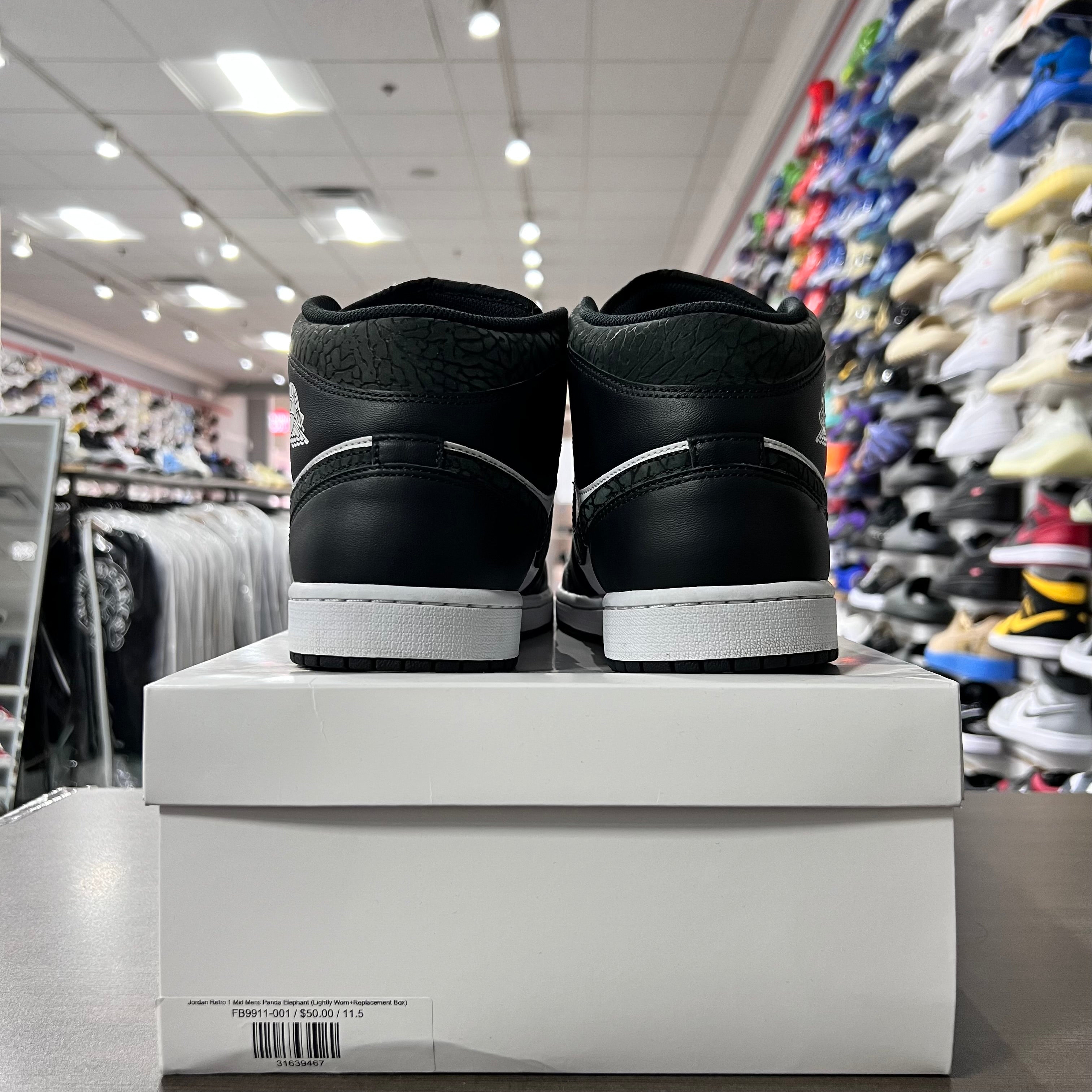 Jordan Retro 1 Mid Mens Panda Elephant (Lightly Worn+Replacement Box)