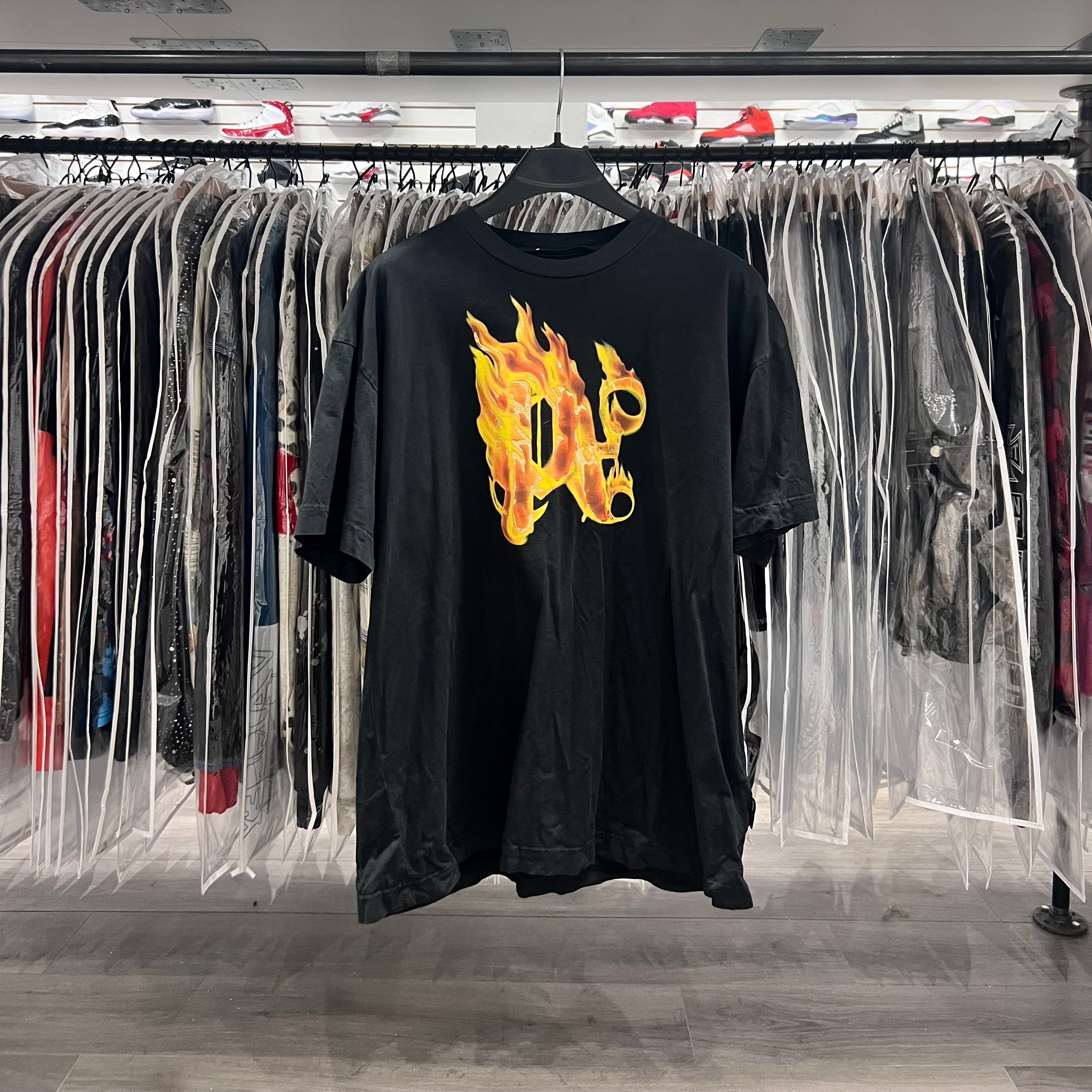 Palm Angels Fire Logo Tee Black (Lightly Worn)