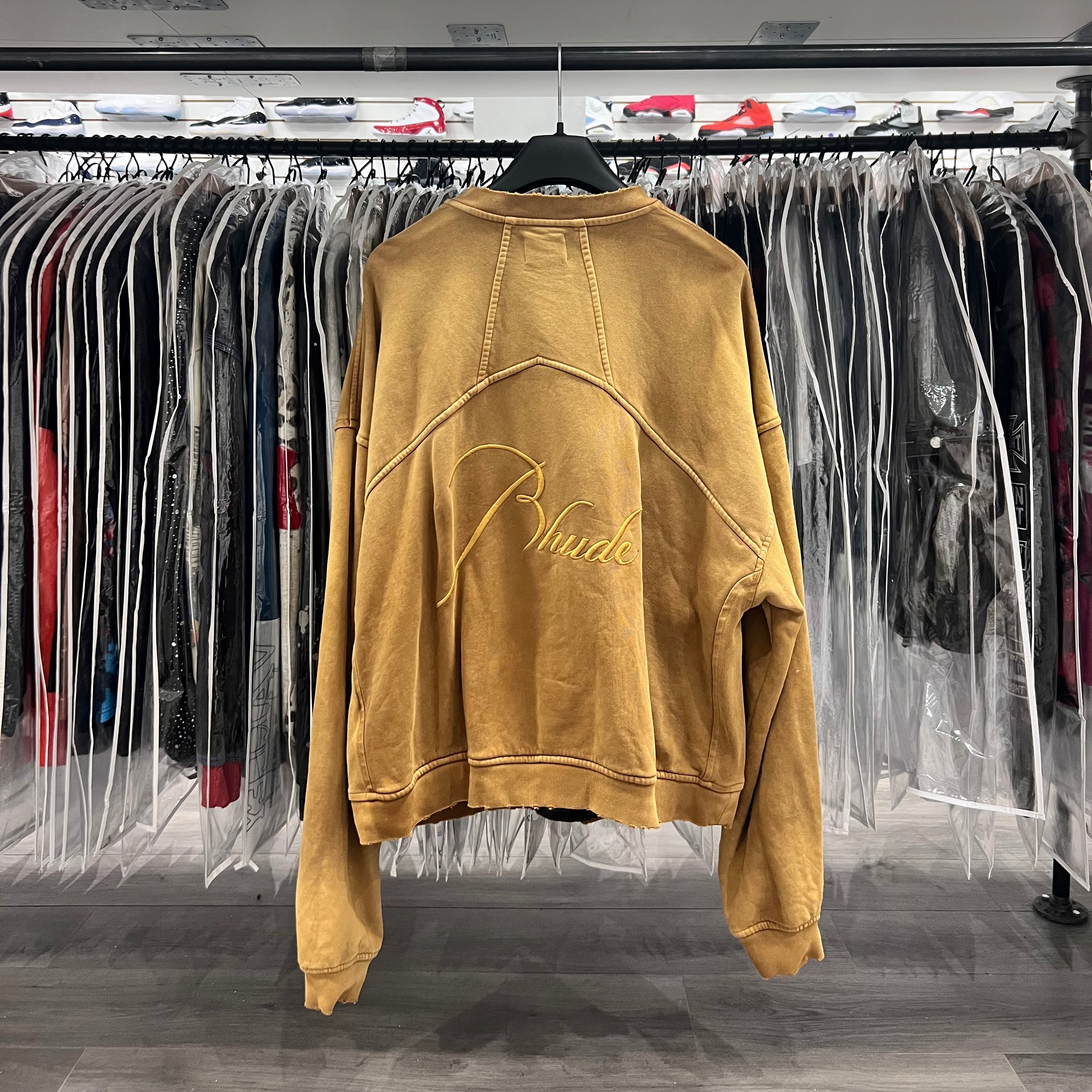 Rhude Embroidered Script Logo Crewneck Sunfaded Mustard (Lightly Worn)