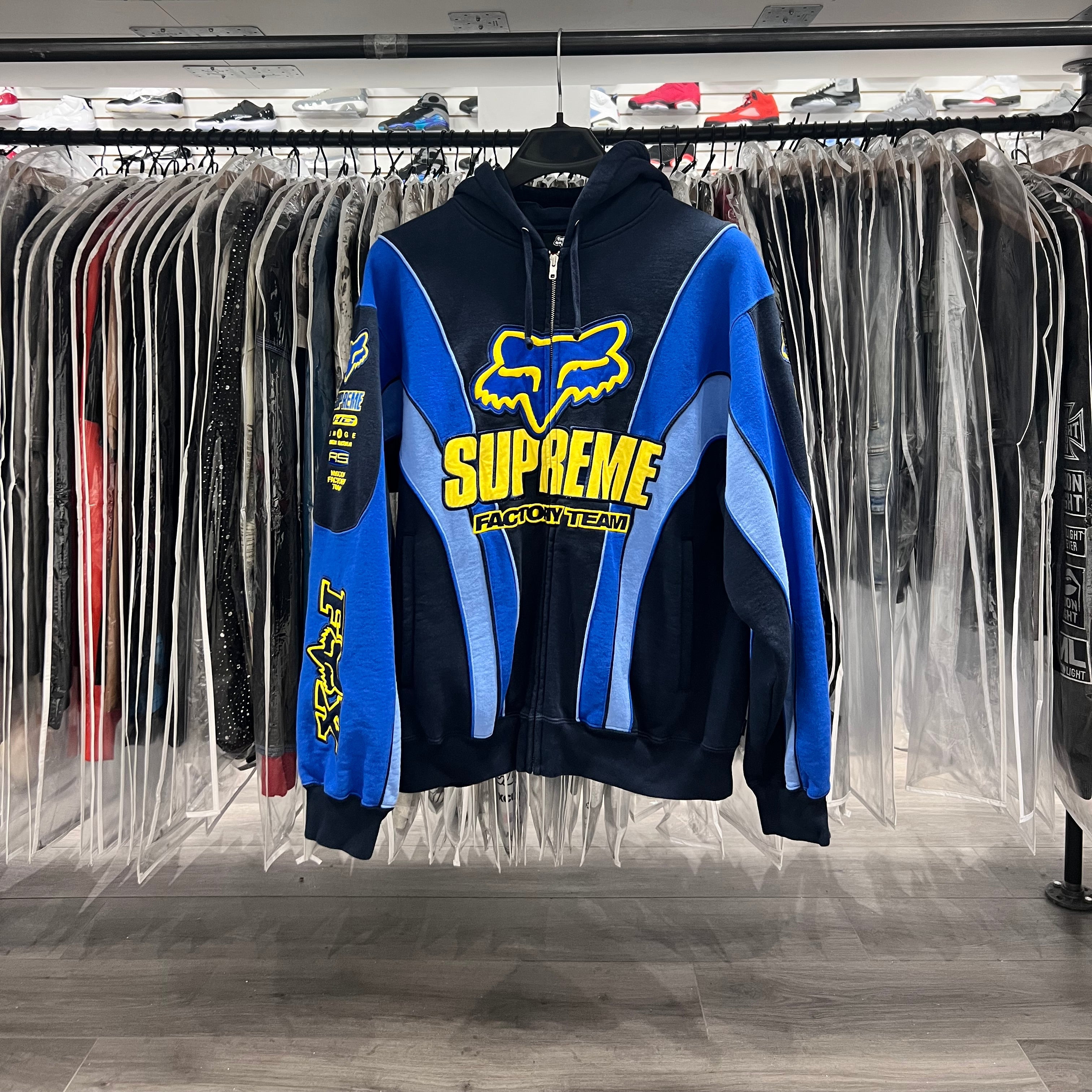 Supreme Fox Racing Zip Up Hooded Sweatshirt Blue (Lightly Worn)