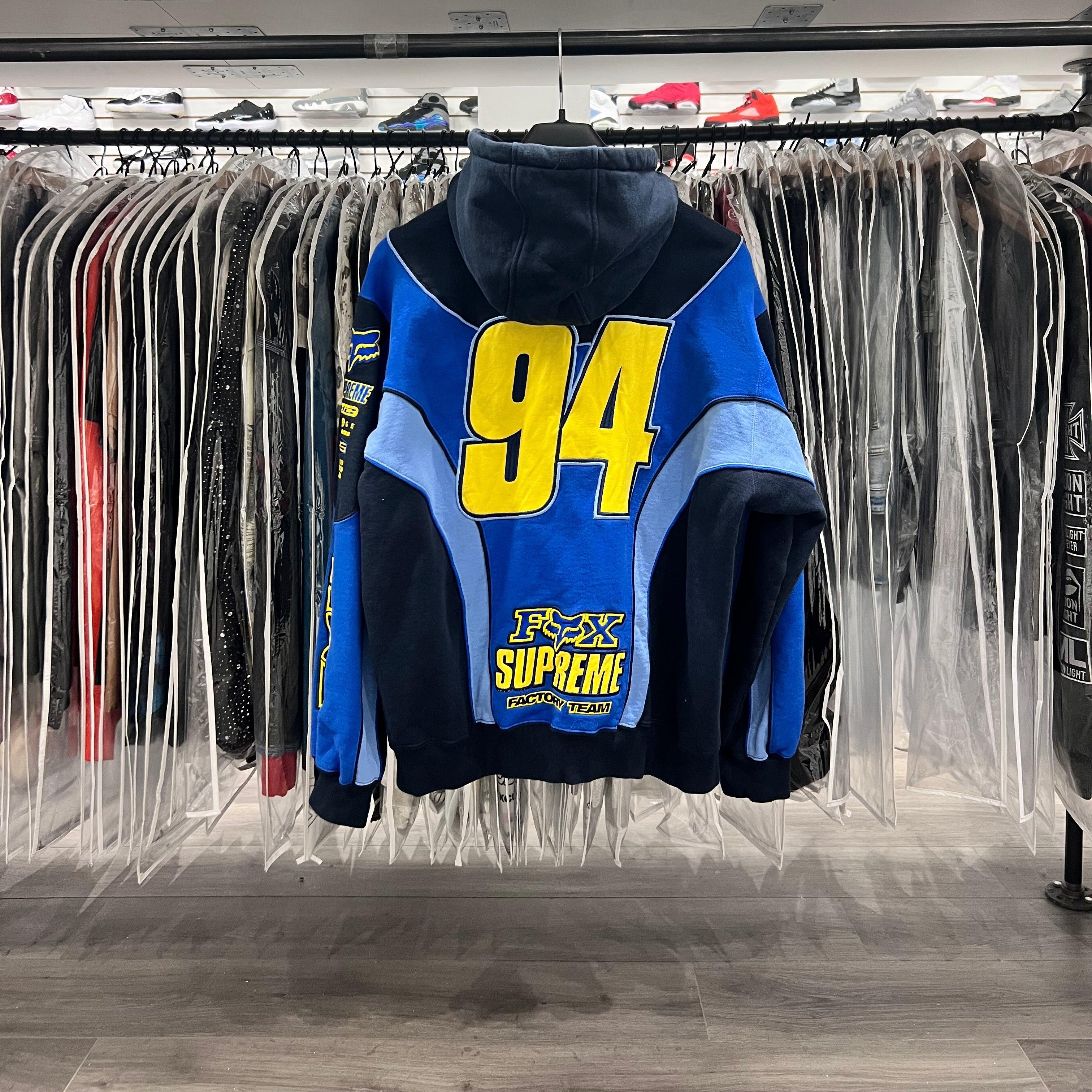 Supreme Fox Racing Zip Up Hooded Sweatshirt Blue (Lightly Worn)