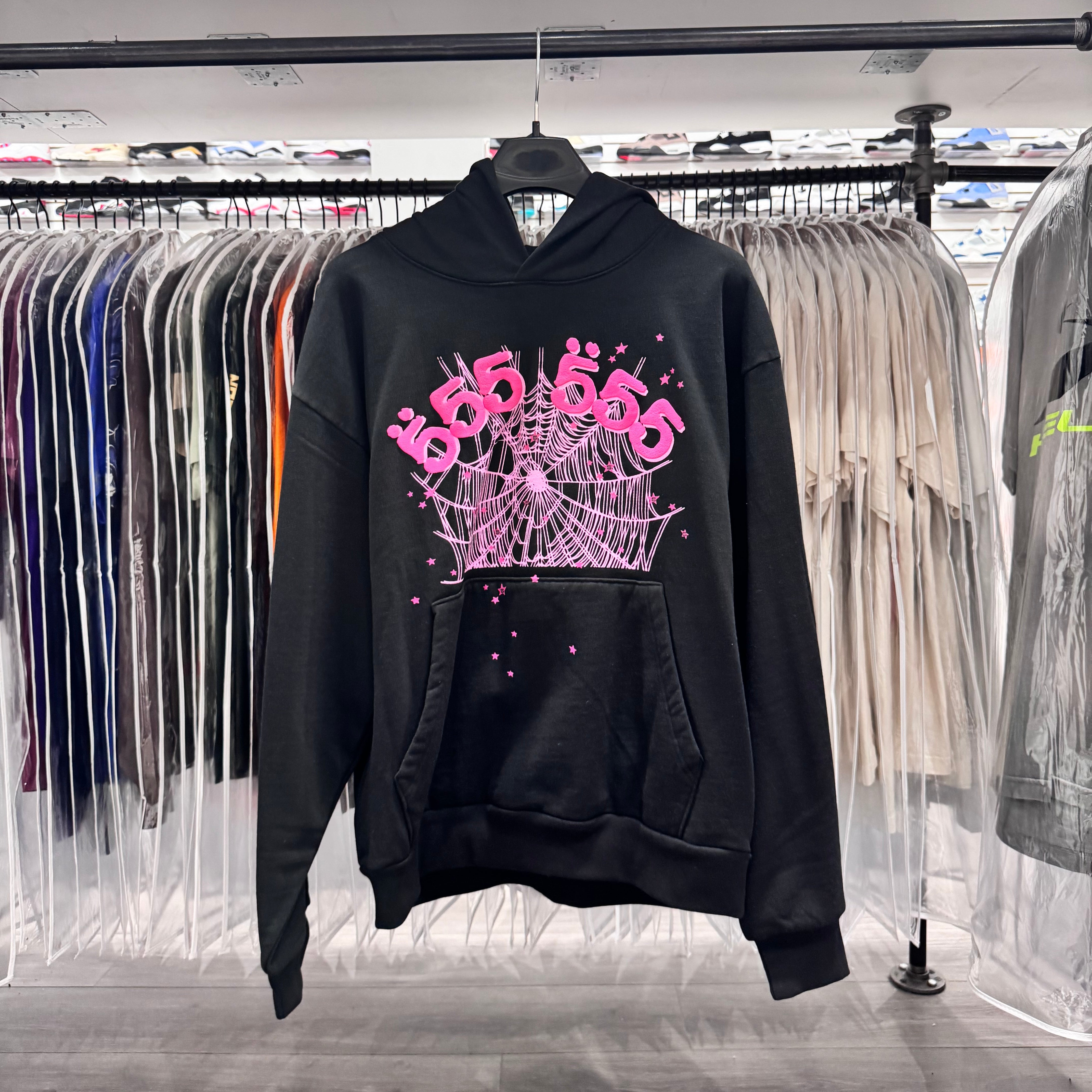 Sp5der Hoodie Angel Numbers Black Pink