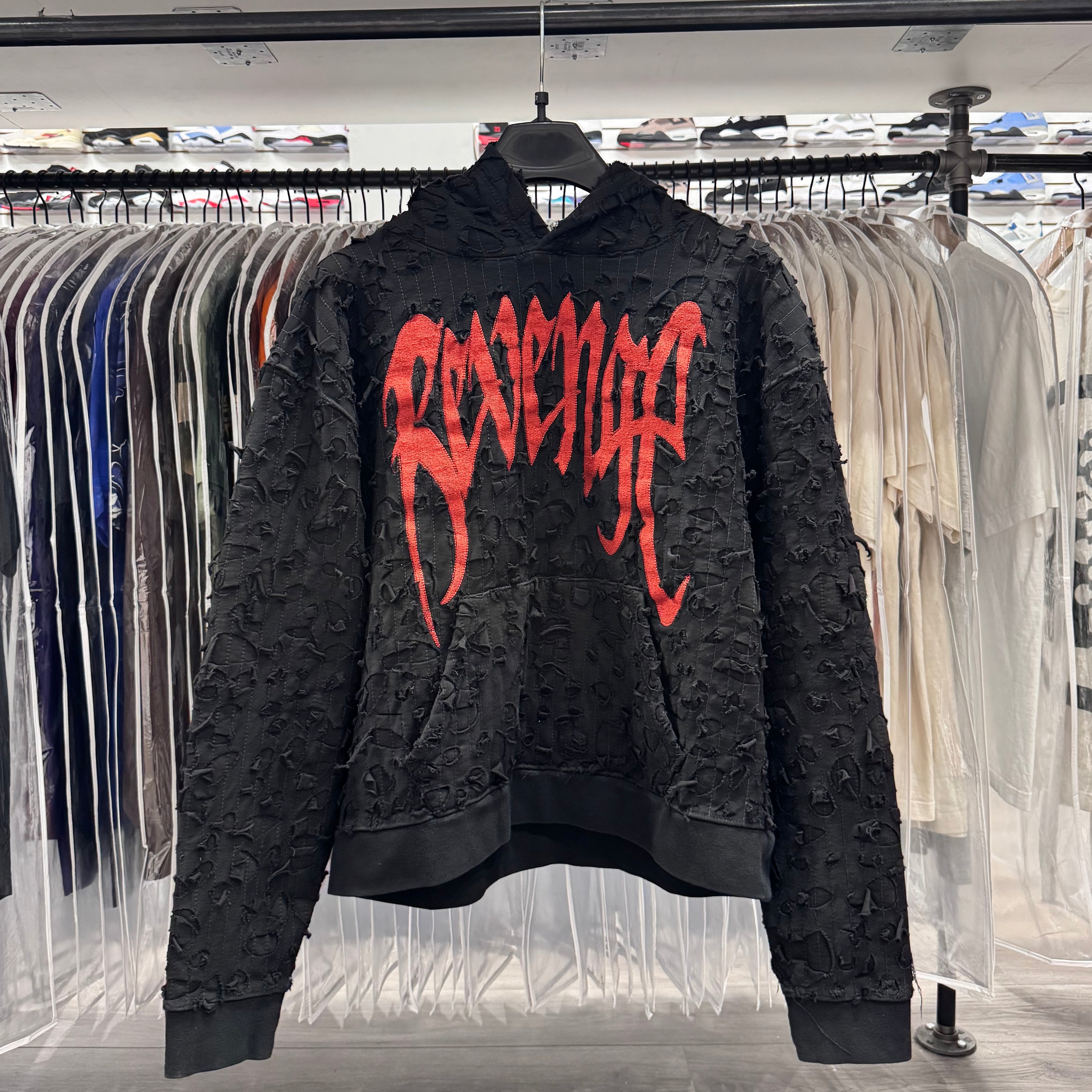 Revenge Hoodie Thrashed Boro Arch Black Red