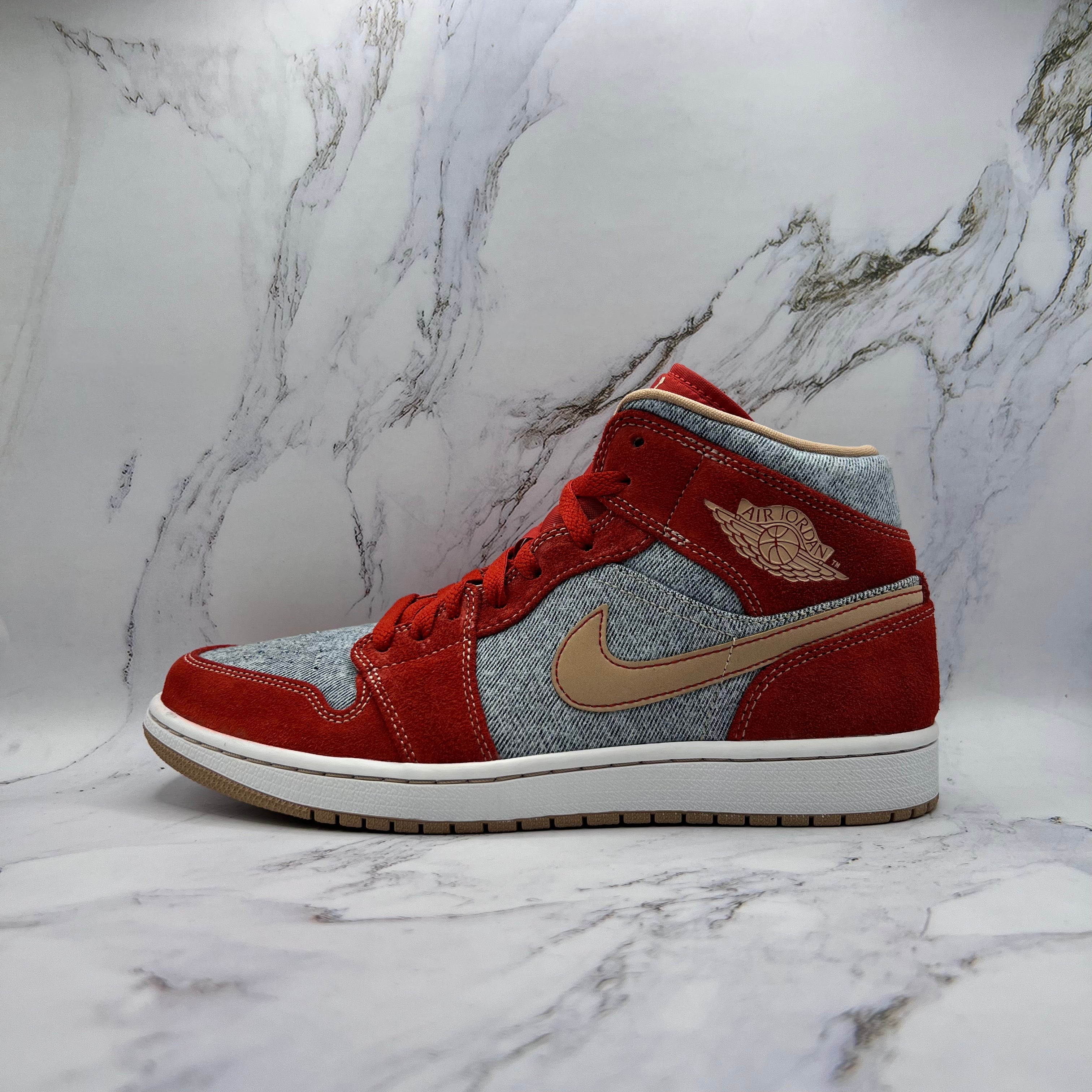 Jordan 1 Mid Mens Denim Red