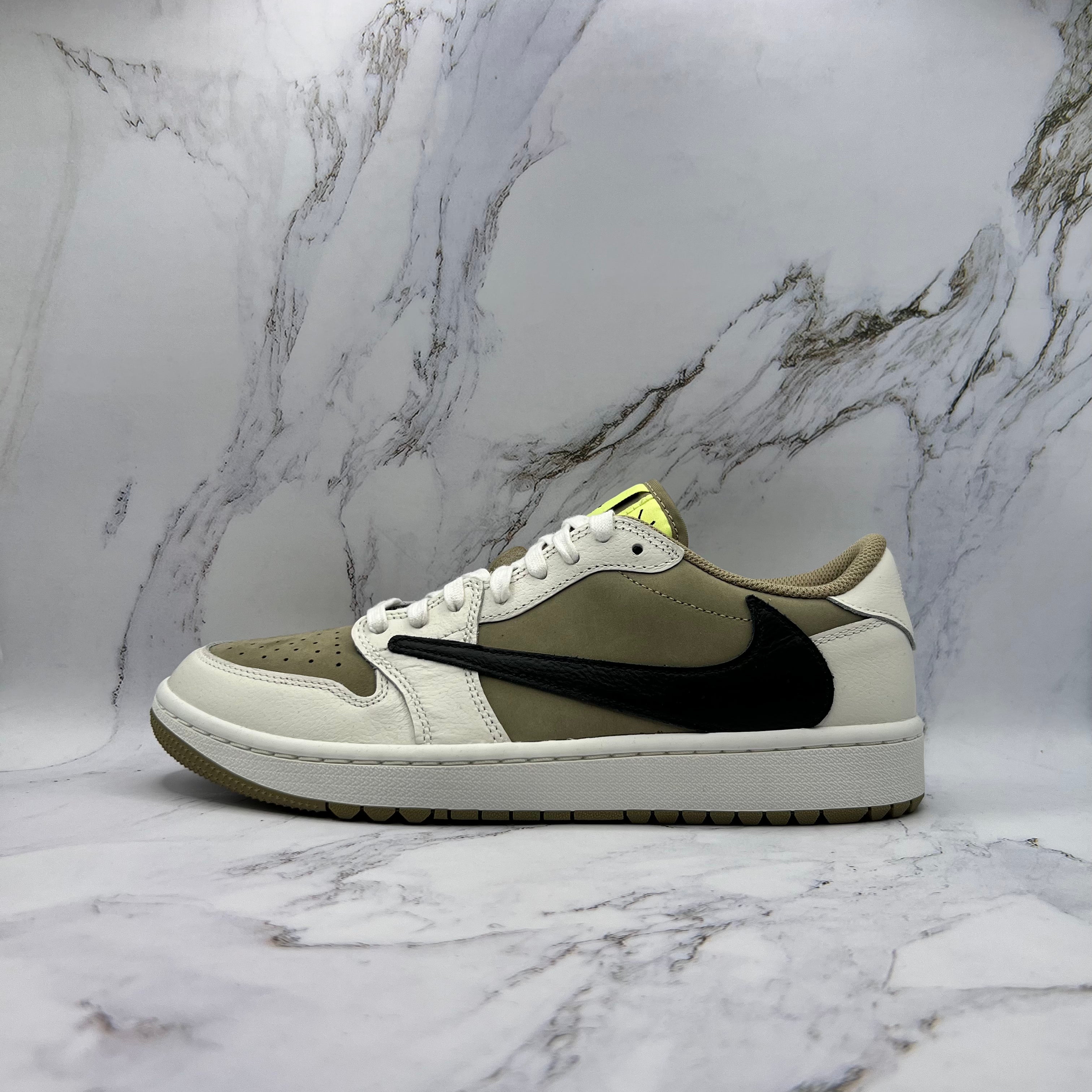 Jordan Retro 1 Low Golf Travis Scott Neutral Olive (Missing White Lace)